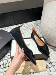 ALAIA PUMP 1 CM IN BLACK SUEDE MIX BLACK CALFSKIN
