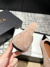 ALAIA PUMP 1 CM IN ALMOND BEIGE SUEDE MIX BLACK CALFSKIN