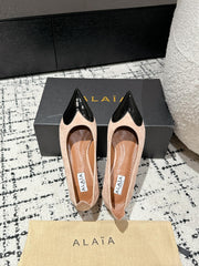 ALAIA PUMP 1 CM IN ALMOND BEIGE SUEDE MIX BLACK CALFSKIN