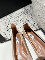 ALAIA PUMP 1 CM IN ALMOND BEIGE SUEDE MIX BLACK CALFSKIN