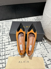 ALAIA PUMP 1 CM IN COPPER BROWN SUEDE MIX BLACK CALFSKIN