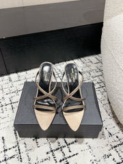 HIGH CRYSTAL STRAP SANDALS IN BOUTIQUE BEIGE SILK