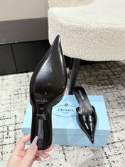 PRADA 25S POINTED-TOE MULES IN BLACK CALFSKIN
