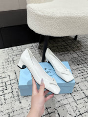 PRADA 25S SQUARE TOE HIGH HEELS IN WHITE PATENT CALFSKIN