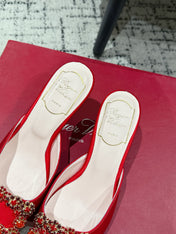 ROGER VIVIER 25S EFFLORESCENCE MULES 65MM IN BRIGHT RED SATIN EMBELLISHED CRYSTALS