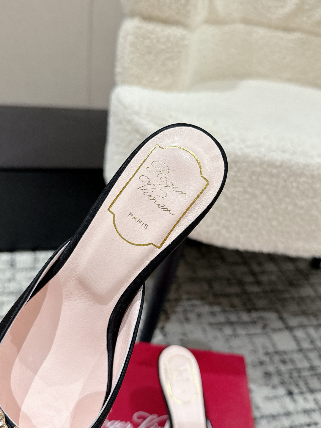 ROGER VIVIER 25S EFFLORESCENCE MULES 65MM IN BLACK SATIN EMBELLISHED CRYSTALS