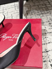 ROGER VIVIER 25S EFFLORESCENCE MULES 65MM IN BLACK SATIN EMBELLISHED CRYSTALS