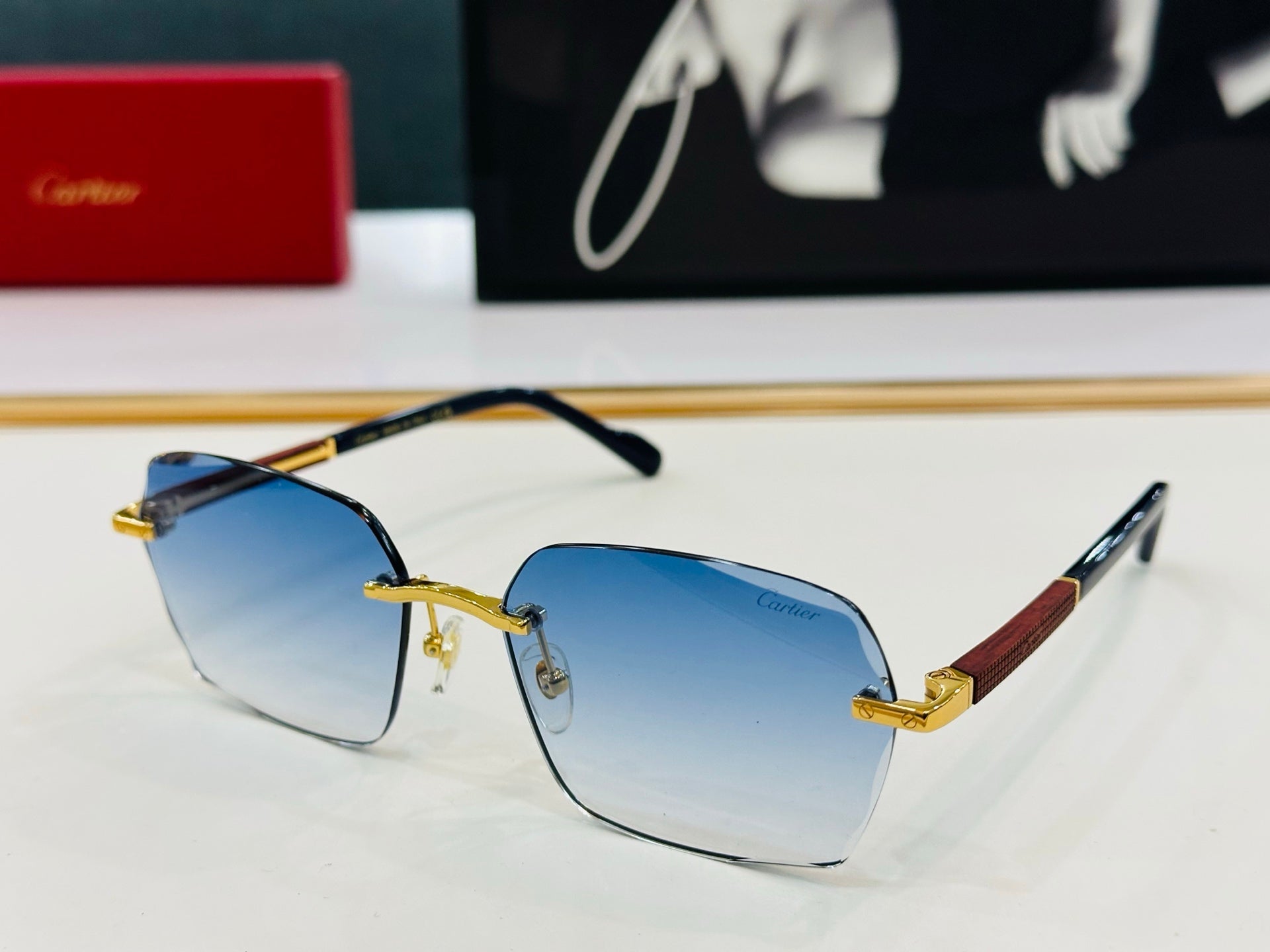 SIGNATURE C DE RECTANGULAR FRAME SUNGLASSES CT0483S IN METAL AND WOODEN