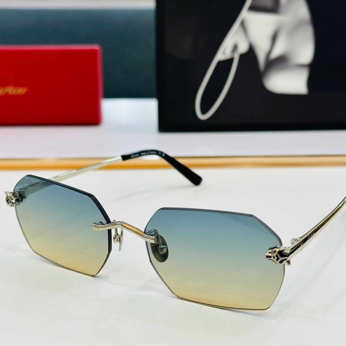 PANTHÈRE RIMLESS GEOMETRIC FRAME SUNGLASSES CT0504S IN METAL