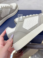 DIOR 25S B27 UPTOWN LOW-TOP SNEAKERS IN GREY MIX CREAM WHITE CALFSKIN STYLE 4