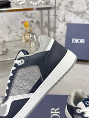 DIOR 25S B27 UPTOWN LOW-TOP SNEAKERS IN DARK BLUE MIX GREY CALFSKIN STYLE 2