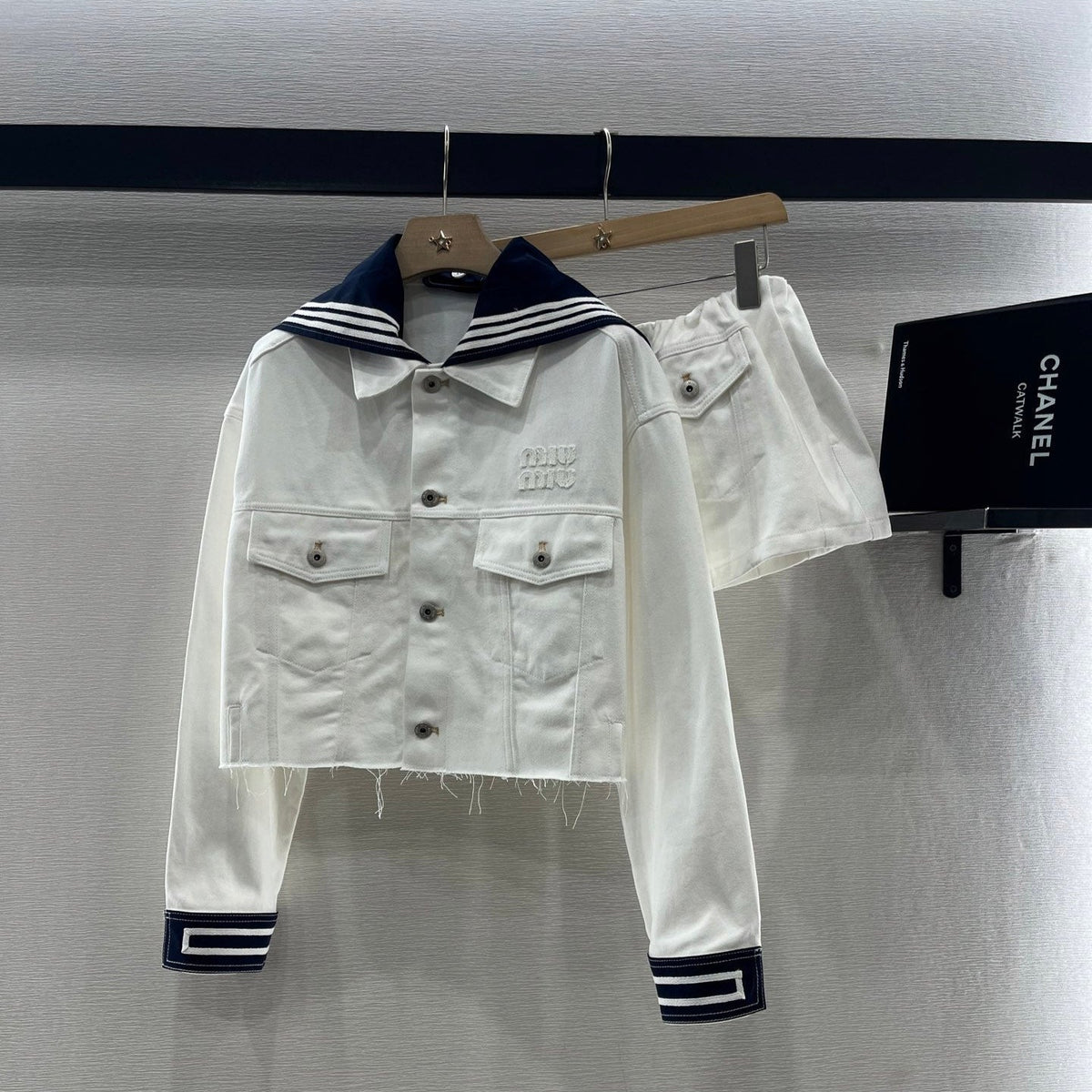 MIUMIU DENIM JACKET AND SKIRT SET 274647