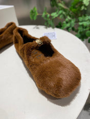 LOEWE 26S BALLET FLATS IN BROWN CARAMEL SHEARLING