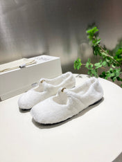 LOEWE 26S BALLET FLATS IN WHITE SHEARLING