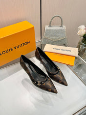 6AM HIGH HEELS 55 MM IN CHOCOLATE BROWN MONOGRAM LAMBSKIN