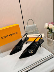 6AM SLINGBACK HIGH HEELS 55 MM IN BLACK PATENT LAMBSKIN