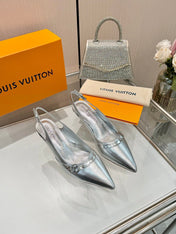 6AM SLINGBACK HIGH HEELS 55 MM IN SILVER LAMBSKIN