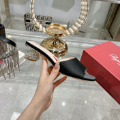 CRYSTAL HEEL MULE IN BLACK SILK