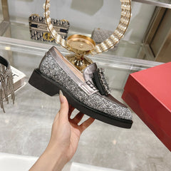 VIV' RANGERS LOAFERS IN SILVER ACCENTS TWEED EMBELLISHED BUCKLE