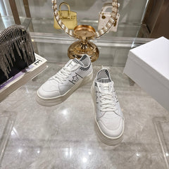 CD STAR SNEAKER 4CM IN WHITE MESH FABRIC BLACK STRIPE COLLAR DETAIL