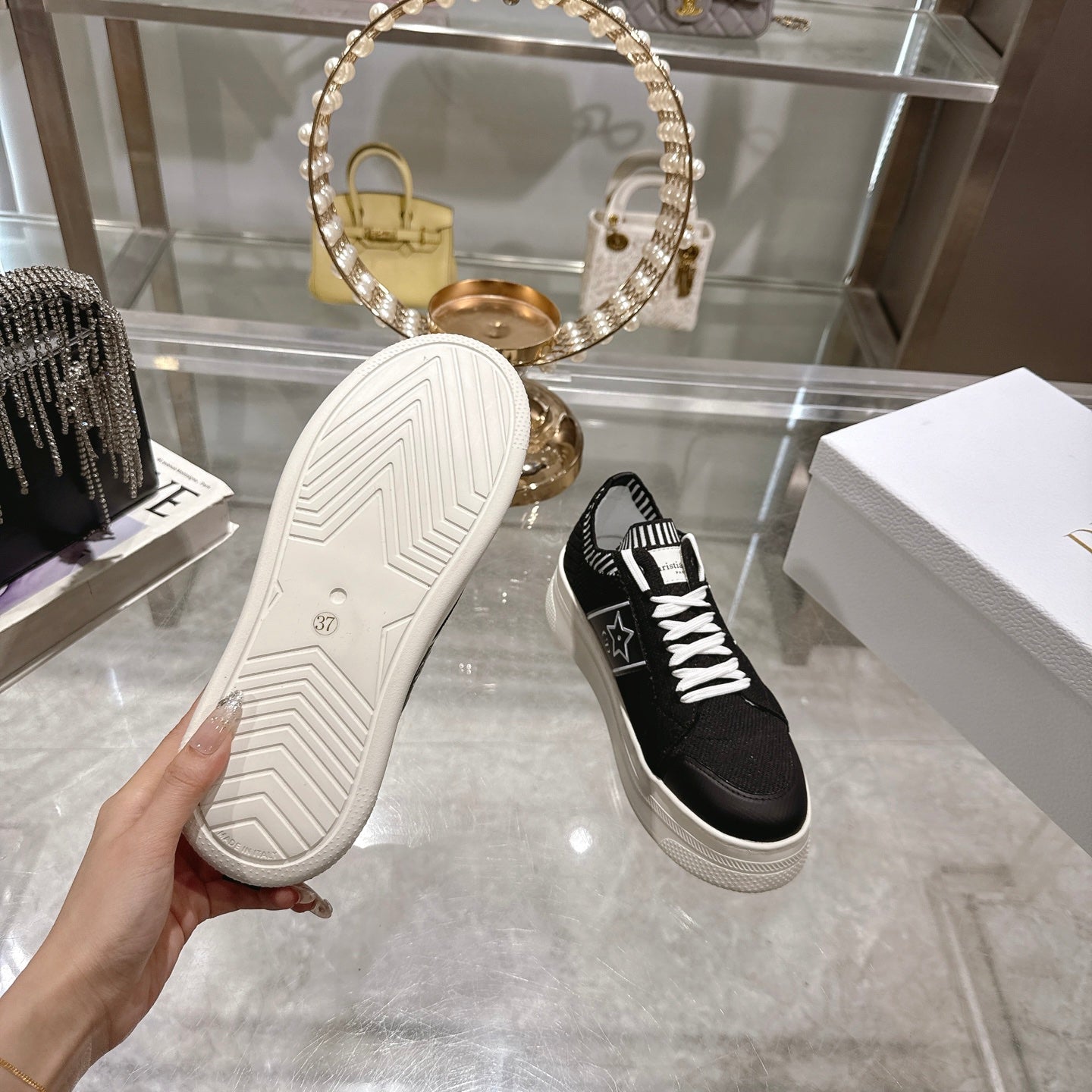 CD STAR SNEAKER 4CM IN BLACK AND WHITE MESH FABRIC