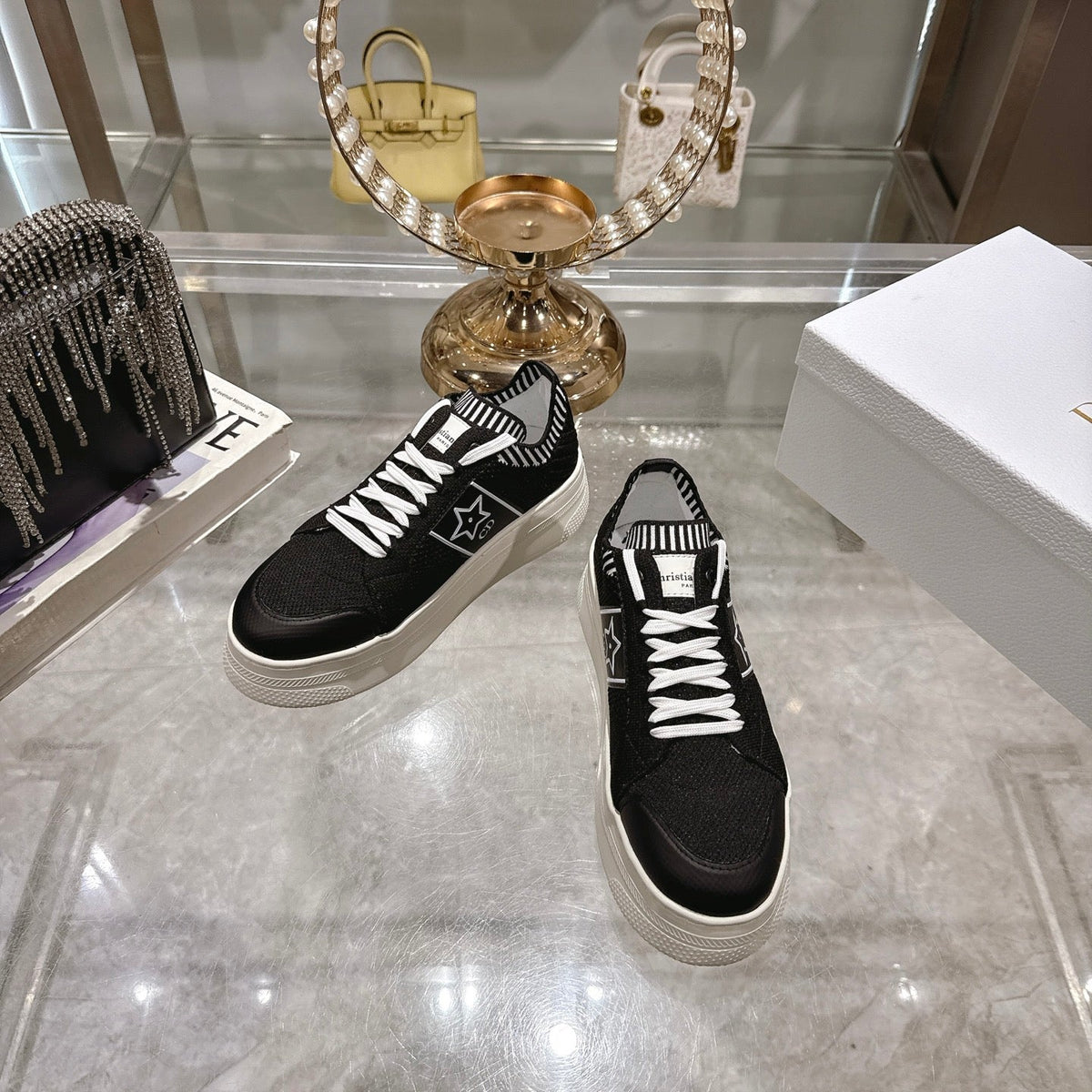 CD STAR SNEAKER 4CM IN BLACK AND WHITE MESH FABRIC