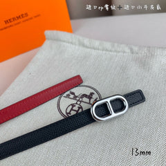 HM MAILLON H BELT BUCKLE & REVERSIBLE BLACK LEATHER STRAP 13 MM SILVER HARDWARE