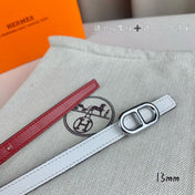 HM MAILLON H BELT BUCKLE & REVERSIBLE WHITE LEATHER STRAP 13 MM SILVER HARDWARE