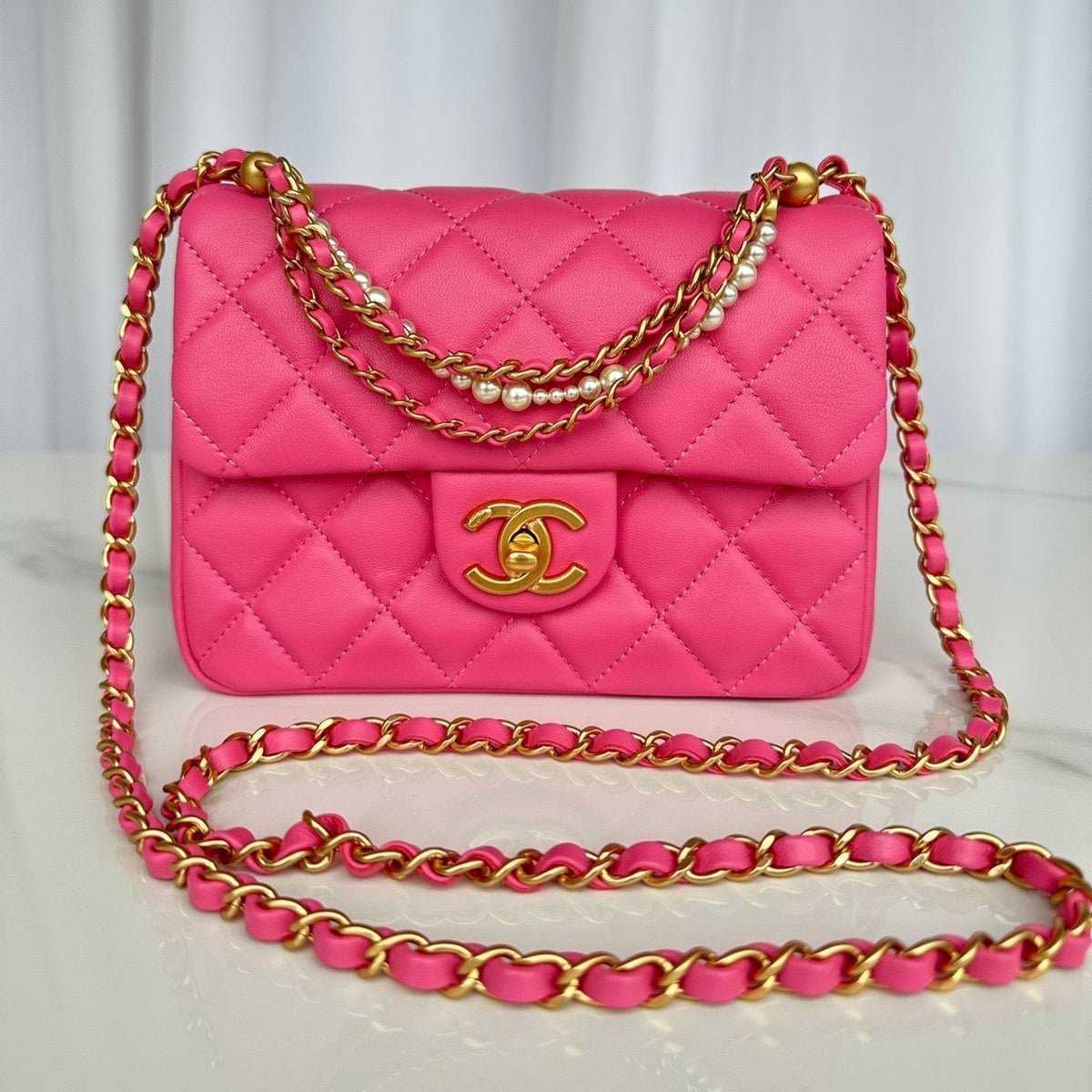 CC SMALL 20 FLAP BAG IN DEEP PINK CALFSKIN