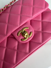 CC SMALL 20 FLAP BAG IN DEEP PINK CALFSKIN