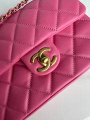 CC SMALL 20 FLAP BAG IN DEEP PINK CALFSKIN