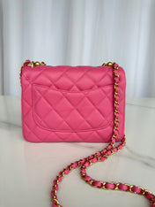 CC SMALL 20 FLAP BAG IN DEEP PINK CALFSKIN