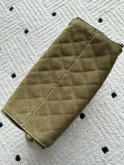 CHANEL 25S HOBO BAG 30 IN MOSS GREEN SUEDE WITH GOLD HARDWARE