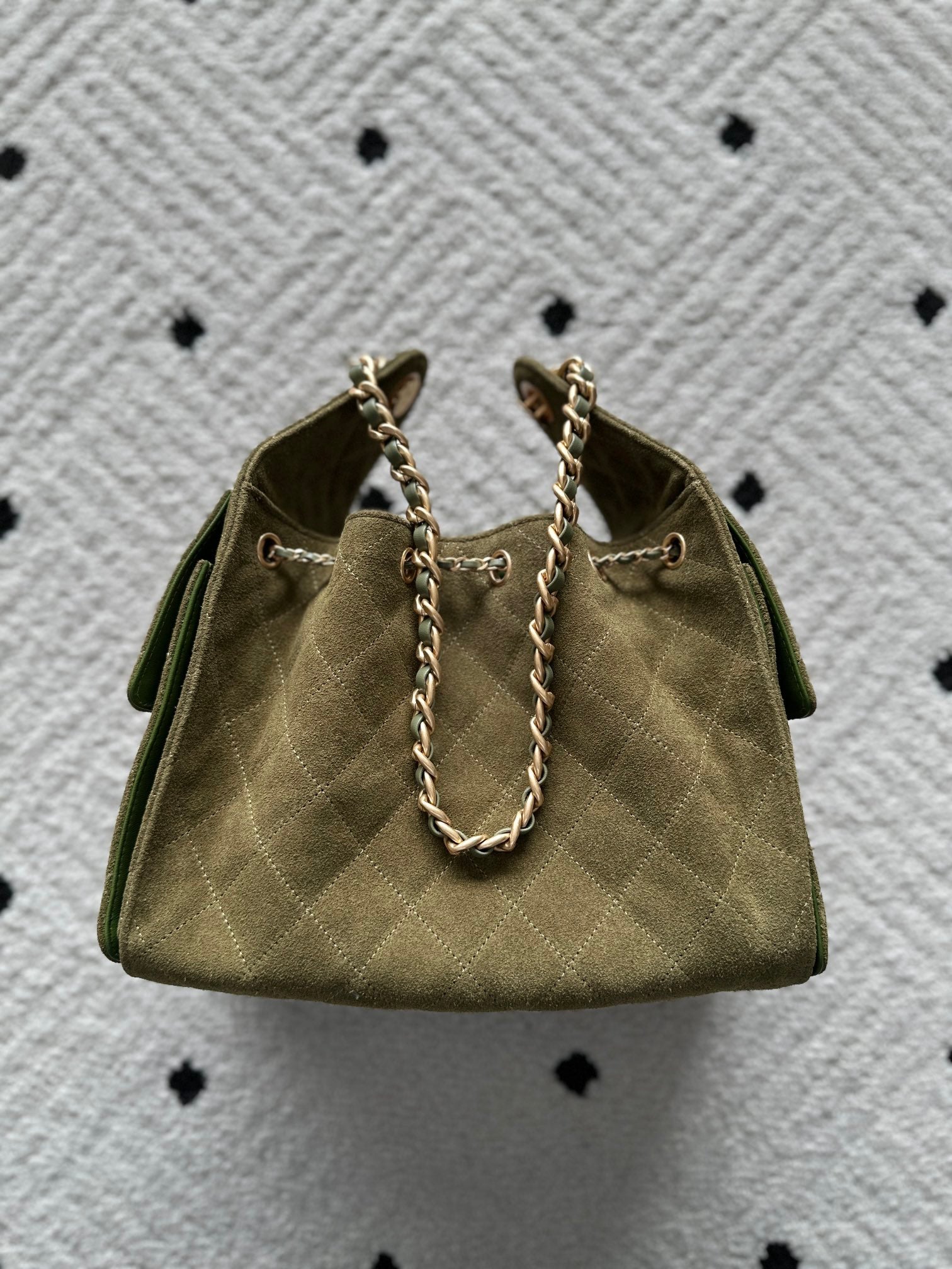 CHANEL 25S HOBO BAG 30 IN MOSS GREEN SUEDE WITH GOLD HARDWARE