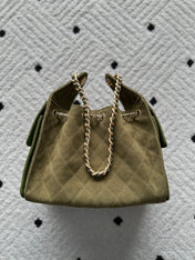 CHANEL 25S HOBO BAG 30 IN MOSS GREEN SUEDE WITH GOLD HARDWARE