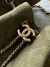 CHANEL 25S HOBO BAG 30 IN MOSS GREEN SUEDE WITH GOLD HARDWARE