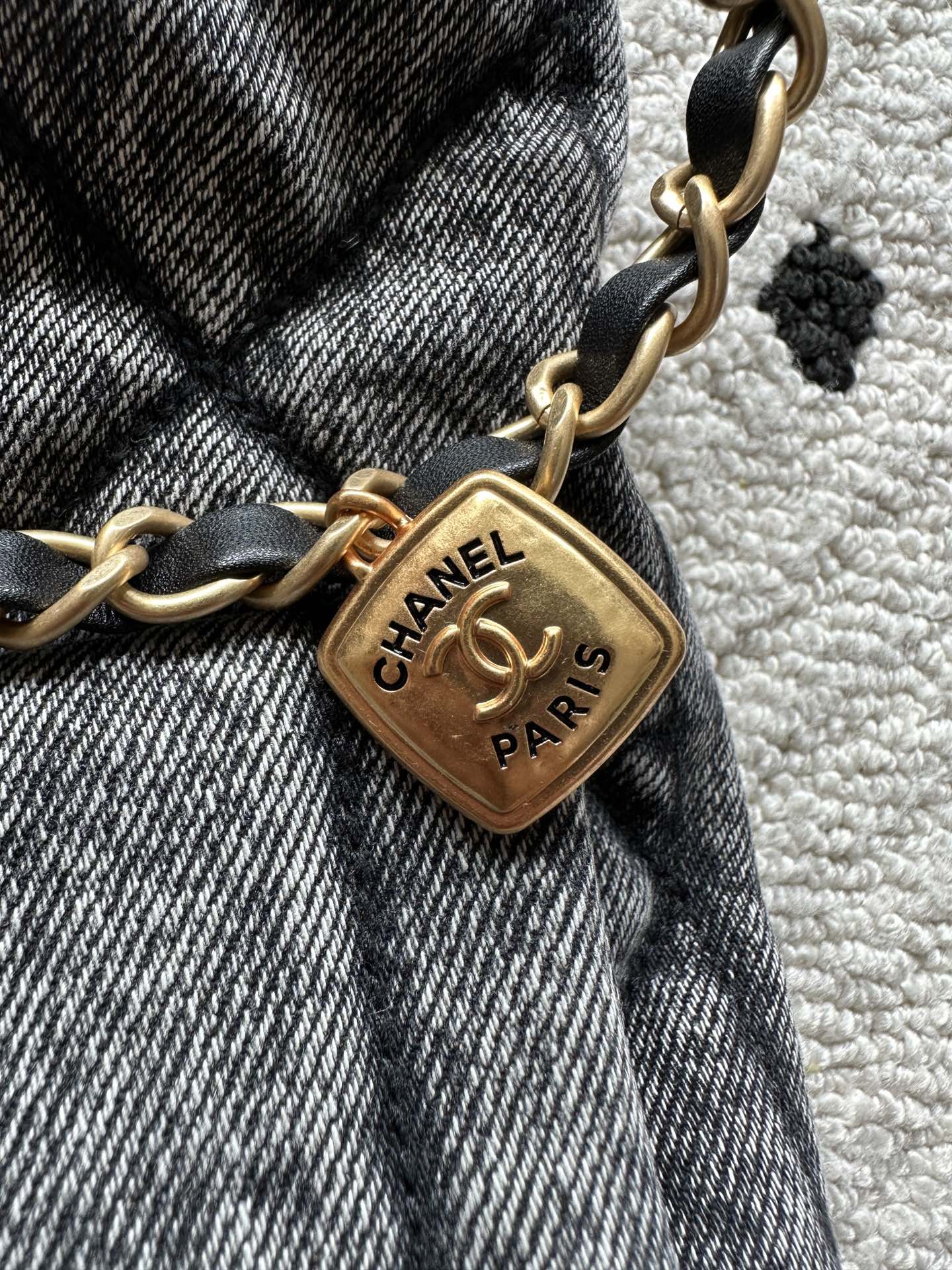 CHANEL 25S HOBO BAG 38 IN DARK GREY DENIM WITH GOLD HARDWARE