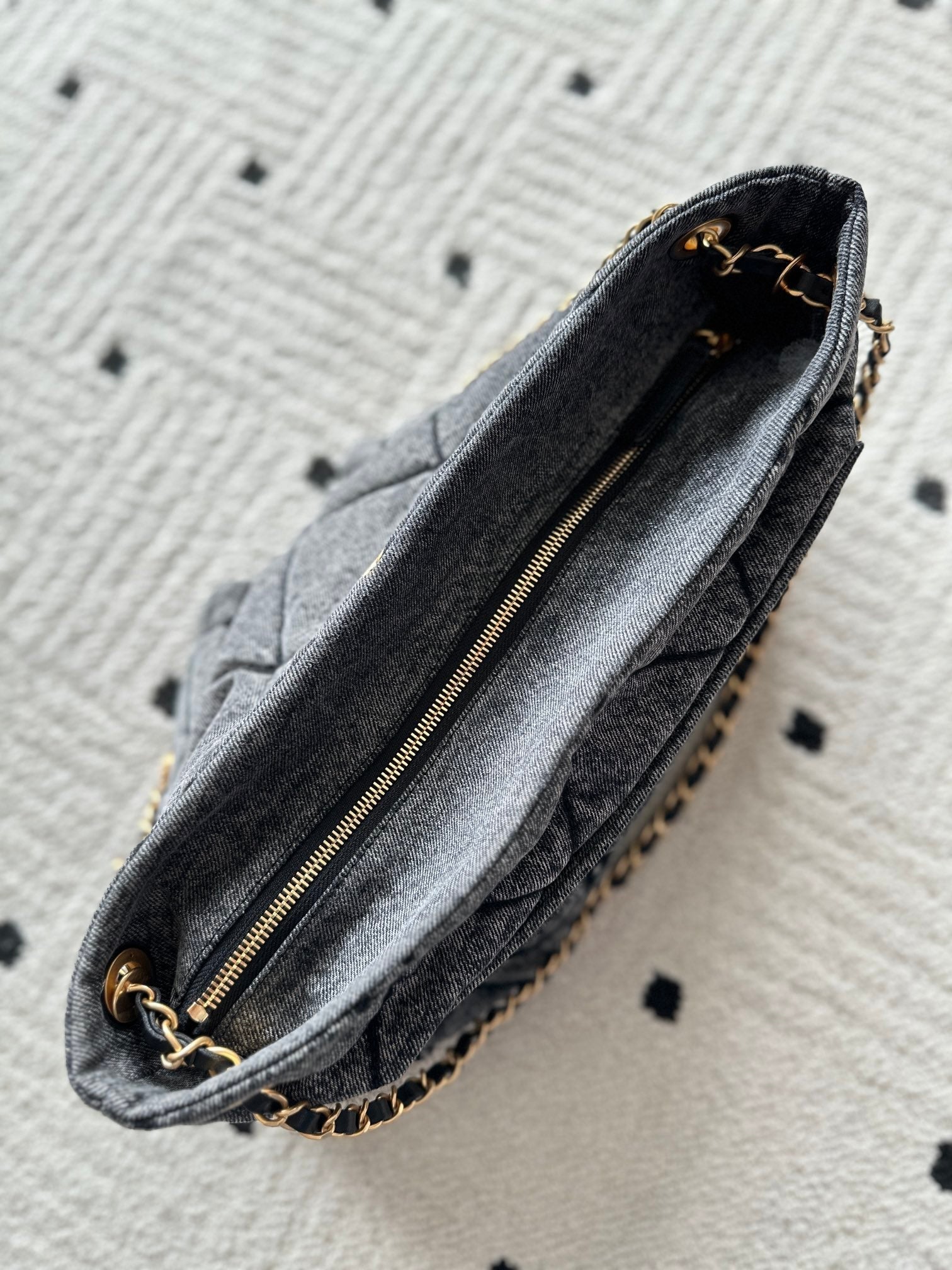 CHANEL 25S HOBO BAG 38 IN DARK GREY DENIM WITH GOLD HARDWARE