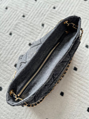 CHANEL 25S HOBO BAG 38 IN DARK GREY DENIM WITH GOLD HARDWARE