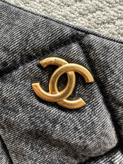 CHANEL 25S HOBO BAG 38 IN DARK GREY DENIM WITH GOLD HARDWARE