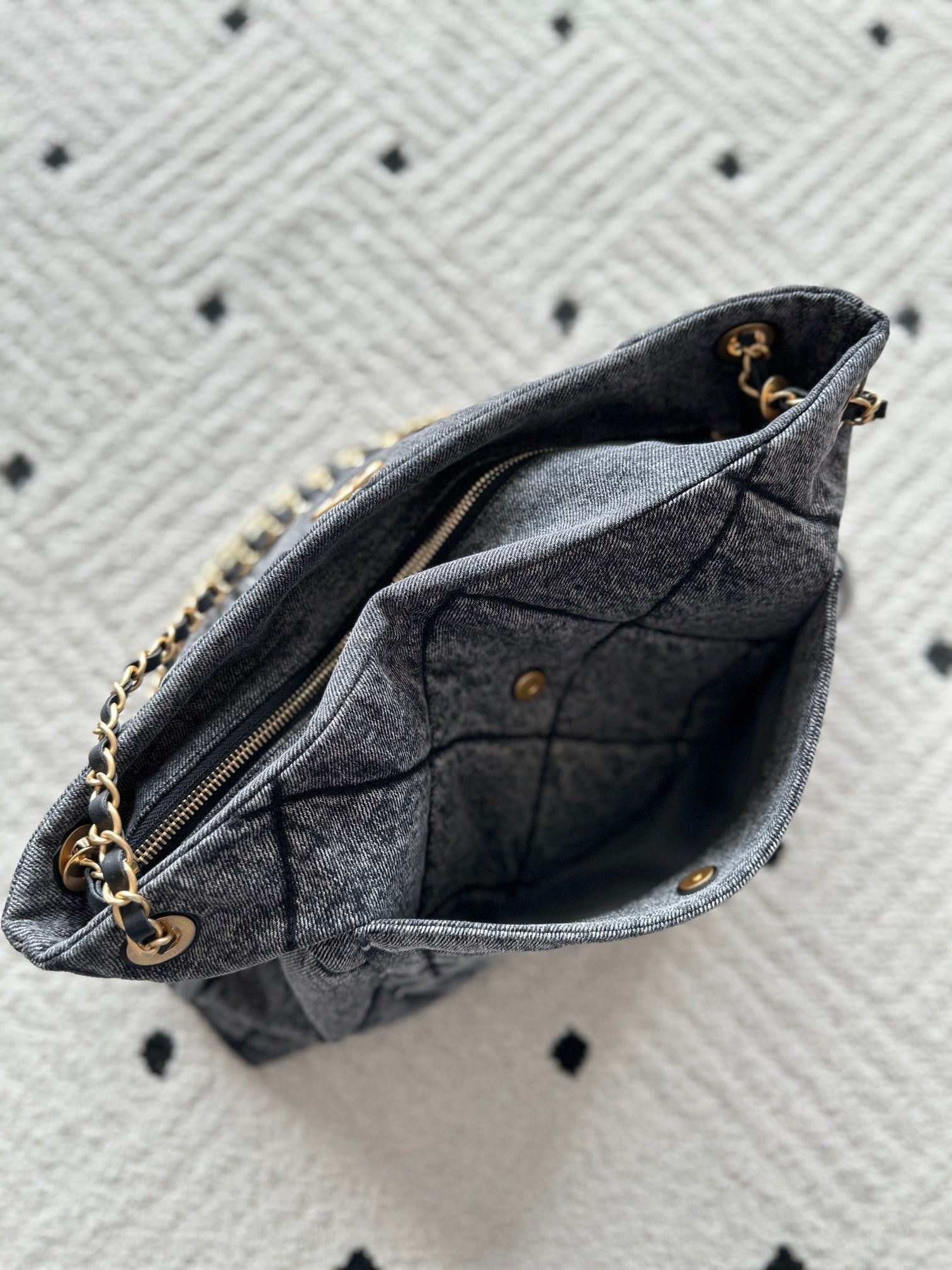 CHANEL 25S HOBO BAG 38 IN DARK GREY DENIM WITH GOLD HARDWARE