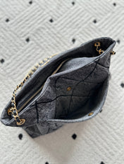 CHANEL 25S HOBO BAG 38 IN DARK GREY DENIM WITH GOLD HARDWARE