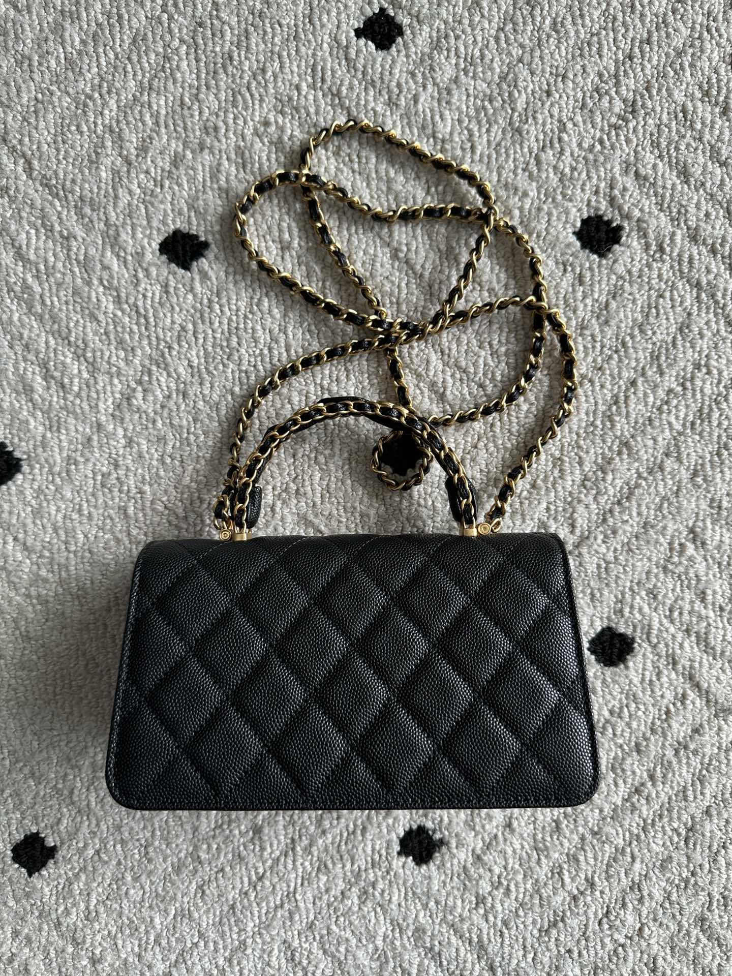 CHANEL 25S CLASSIC WALLET ON CHAIN 19 IN BLACK LAMBSKIN WITH GOLD HARDWARE