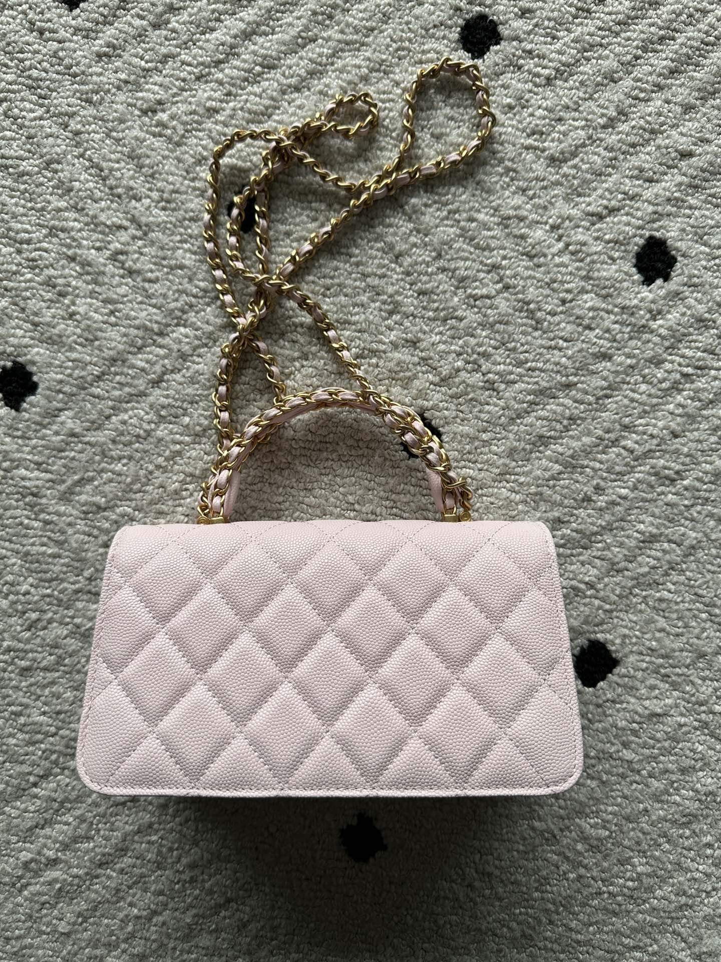 CHANEL 25S CLASSIC WALLET ON CHAIN 19 IN LIGHT PINK LAMBSKIN WITH GOLD HARDWARE