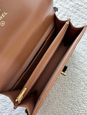 CHANEL 25S CLASSIC WALLET ON CHAIN 19 IN BROWN LAMBSKIN WITH GOLD HARDWARE