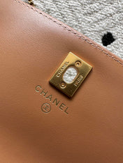 CHANEL 25S CLASSIC WALLET ON CHAIN 19 IN BROWN LAMBSKIN WITH GOLD HARDWARE