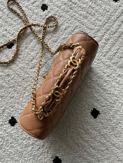 CHANEL 25S CLASSIC WALLET ON CHAIN 19 IN BROWN LAMBSKIN WITH GOLD HARDWARE