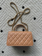 CHANEL 25S CLASSIC WALLET ON CHAIN 19 IN BROWN LAMBSKIN WITH GOLD HARDWARE