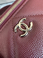 CHANEL 25S VANITY BAG 17 IN DARK RED CAVIAR LEATHER WITH GOLD HARDWARE