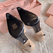 Slingback Ivory Color Leather With Stylized Cross Straps - High heels
